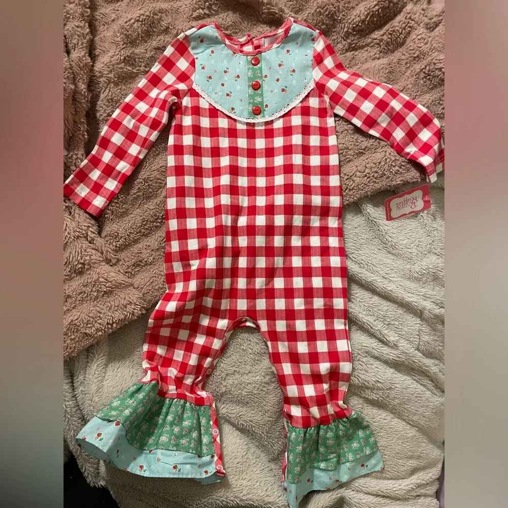 NWT RicRac and Ruffles One Piece Red Gingham with Cherries and Strawberries